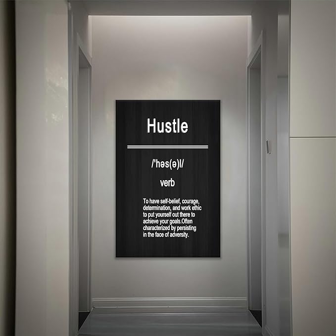 Inspirational Canvas Poster Home Wall Decor Hustle Motivational Quotes Picture Print Wall Art Positive Painting Artwork for Modern Home Living Room Office Gym Stretched and Framed [24''Wx36''H]