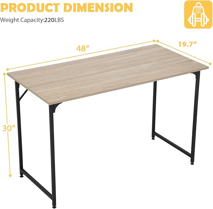 48 Inch Desk,Adjustable Leg Pads,Wood and Metal Desk,Gaming Desk,Modern Simple Style Desk for Home Office,Desk for Bedroom,Metal Frame Computer Table,Study Table,Nature