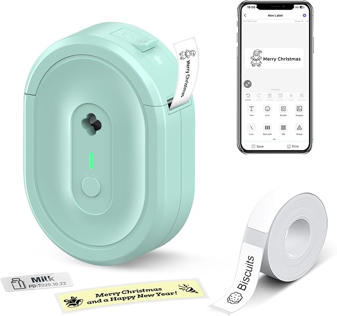 Mini Label Maker Machine with Tape, N12 Portable Bluetooth Label Printer, Thermal Sticker Labeler for Small Business, School, Home, Office(Green)