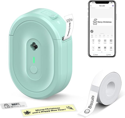 Mini Label Maker Machine with Tape, N12 Portable Bluetooth Label Printer, Thermal Sticker Labeler for Small Business, School, Home, Office(Green)