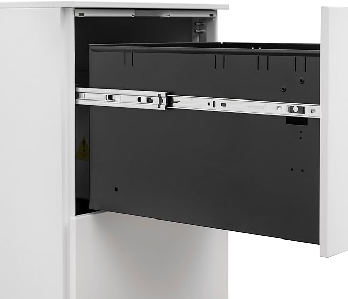 JULYFOX 2 Drawers Mobile File Cabinet W/Lock, 27.2 inch White Steel Filing Cabinet on Casters with 2 Keys Fully Extension Drawers Letter Legal A4 Size 300 lb Heavy Duty-White