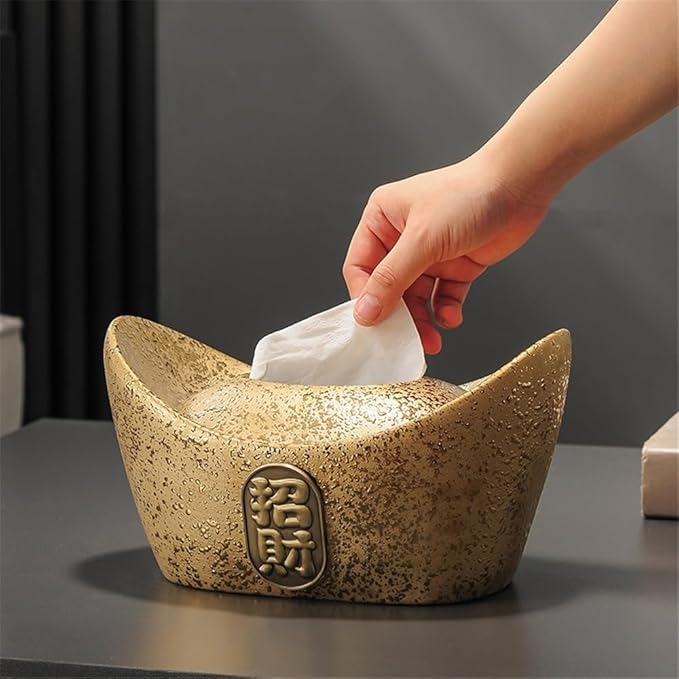 Tissue Cover Chinese Tissue Box Fortune Tissue Box Coffee Table Decoration Ceramic Desktop Tissue Box for Bathroom Countertop Night Stands Office Tissue Storage Organise(Silver) (Silver)