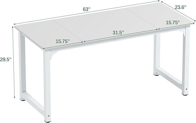 NSdirect Large Office Desk for Home Office, Large 63” Computer Desk Table, Wide Writing Study Desk for 2 Person, Metal Sturdy Frame Thicker Steel Legs,Warm White