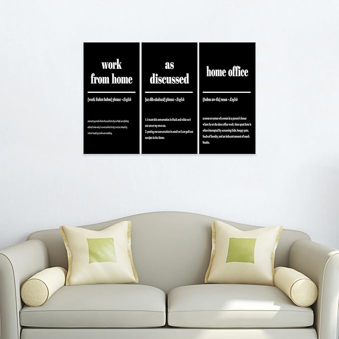 3 Piece Inspirational Canvas Wall Art, Quote "Work From Home - as Discussed - Home Office" Motivational Print Picture, Triptych Entrepreneur Poster Framed Artwork for Men Women Room Decor(36"Wx24" H)