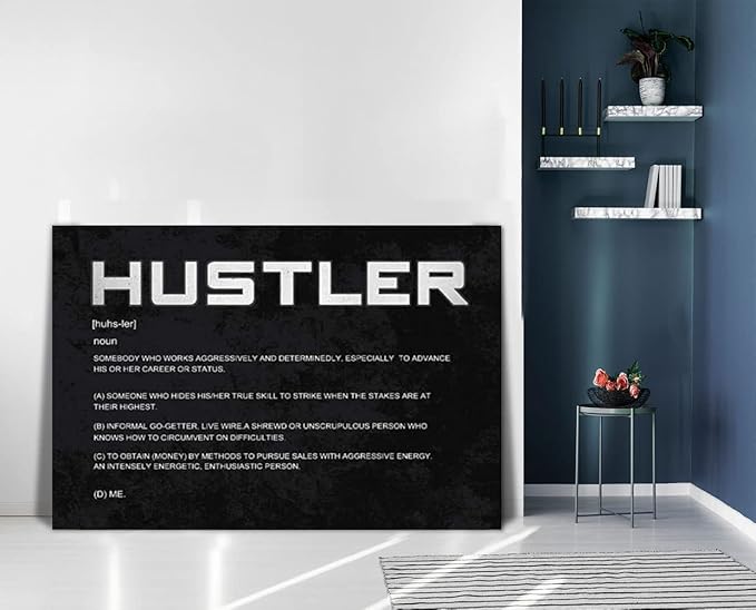 Office Inspirational Canvas Wall Art Hustler Noun Painting Motivational Entrepreneur Quotes Modern Inspiring Hustle Pictures Posters Prints Artwork Home Decor for Living Room Framed (28”Hx44”W)