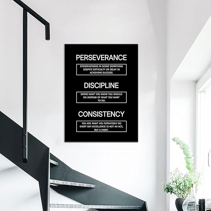 Discipline Inspirational Canvas Poster Consistency Perseverance Motivational Entrepreneur Quotes Wall Art Success Picture Print for Home Bedroom Gym Office Wall Decor Ready to Hang [18''Wx24''H]