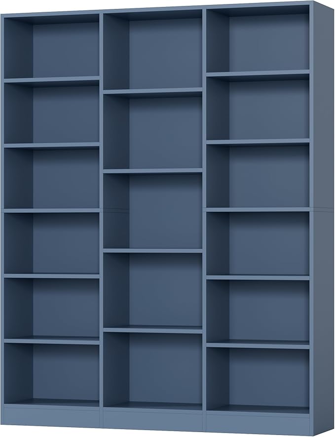 FACBOTALL Triple Wide Bookshelf, 6 Tier Large Bookshelf, Bookcase with 17 Open Display Shelves, 74'' Tall Bookcases and Bookshelves for Living Room, Home Office, Library, Blue
