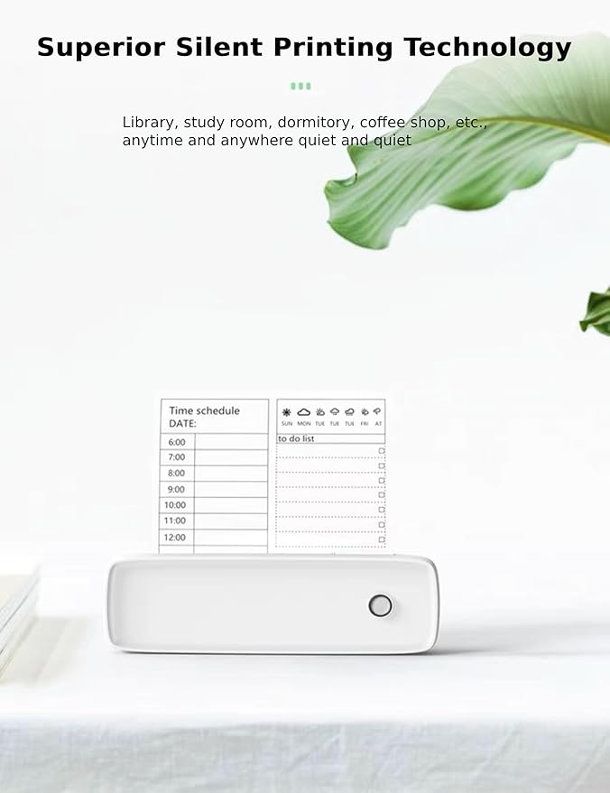 Bewinner A4 Mini Printer - Bluetooth 5.2 200dpi Inkless Portable Thermal Printer, USB Rechargeable Printing Machine with 7 Printing Size for Home Work Travel