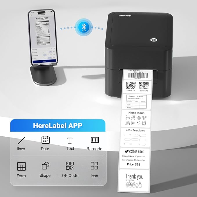 iDPRT Desktop Label Maker Bluetooth Thermal Shipping Label Printer for Parcel Shipping, Small Businesses, Offices, and Home, Sticker Printer Supports Amazon, TikTok, Etsy, Shopify, USPS, etc