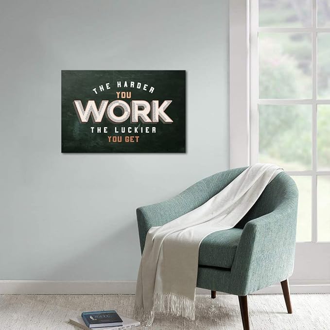 The Harder You Work The Luckier You Get - Inspirational Office Quotes Canvas Wall Art Black and White Positive Affirmations Wall Decor Artwork for Walls HD Print Framed Ready to Hang-16 Wx12 H