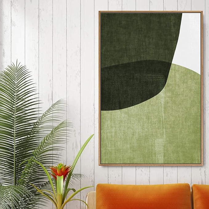 IDEA4WALL Framed Canvas Print Wall Art Textured Blue Color Block Leaves Geometric Shapes Illustrations Modern Art Chic Colorful for Living Room, Bedroom, Office - 24"x36" Natural
