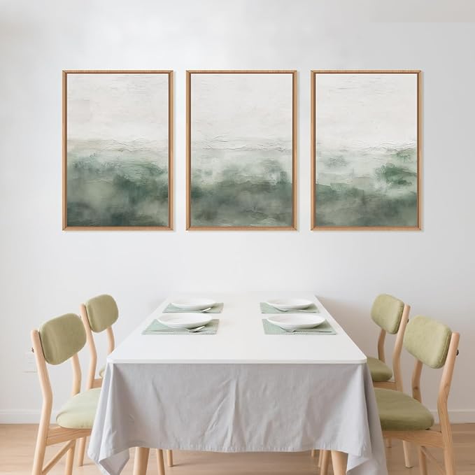 BICERE Large Abstract Sage Green Framed Canvas Wall Art,Neutral White and Grey Wall Decor,Modern Pastel Wall Painting,Illustrations Artwork for Living Room,Bedroom,Dining Room,Office -24"x36"x3