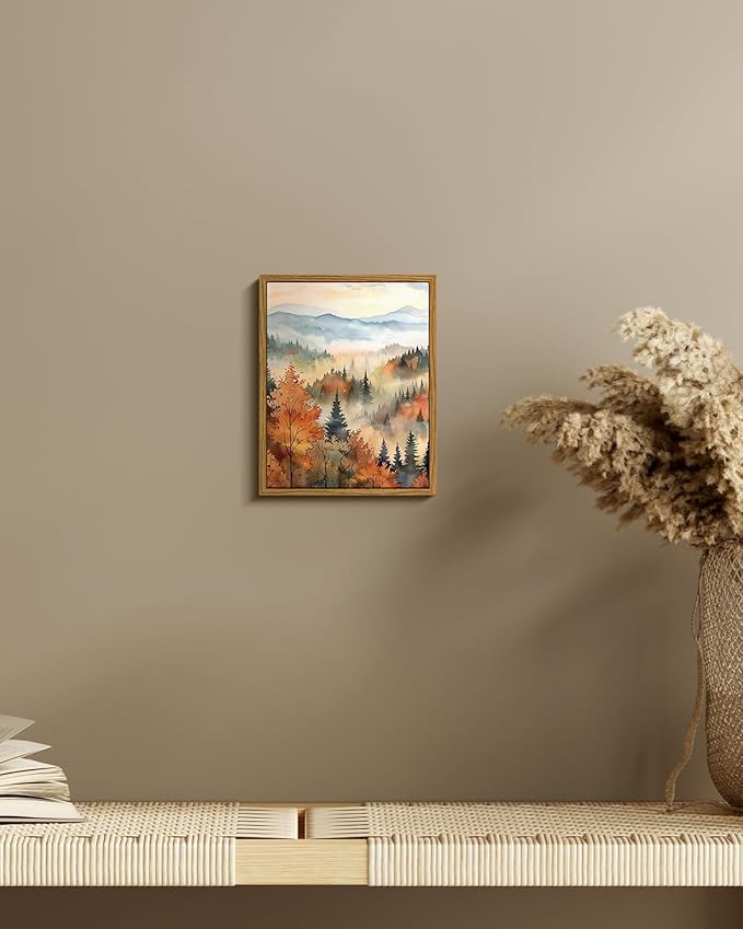 InSimSea Framed Canvas Prints Art Vintage Decor, Classical Retro Fall Forest Painting Autumn landscape Trees Canvas Prints Home Decor Office Farmhouse Bathroom, 8"x10"
