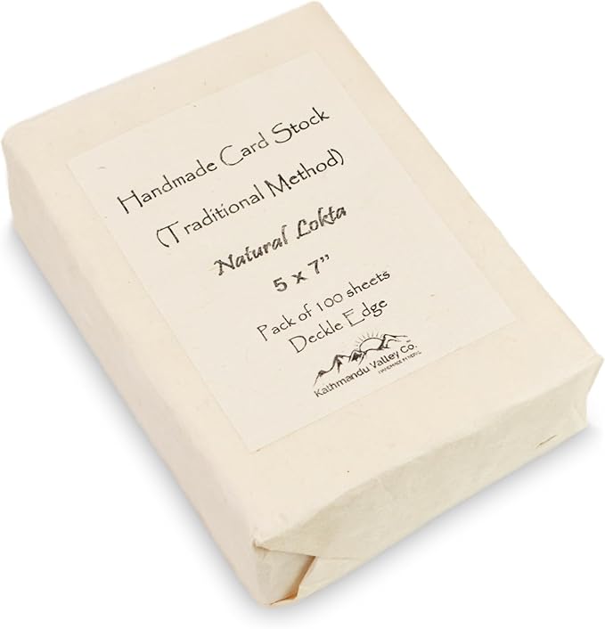 Handmade Lokta Card Stock 5x7 Inch Paper with Deckle Edge. Tree-Free Lokta Paper for Vintage Stationery, Printing, and Decorative Invitations (100 Sheets)