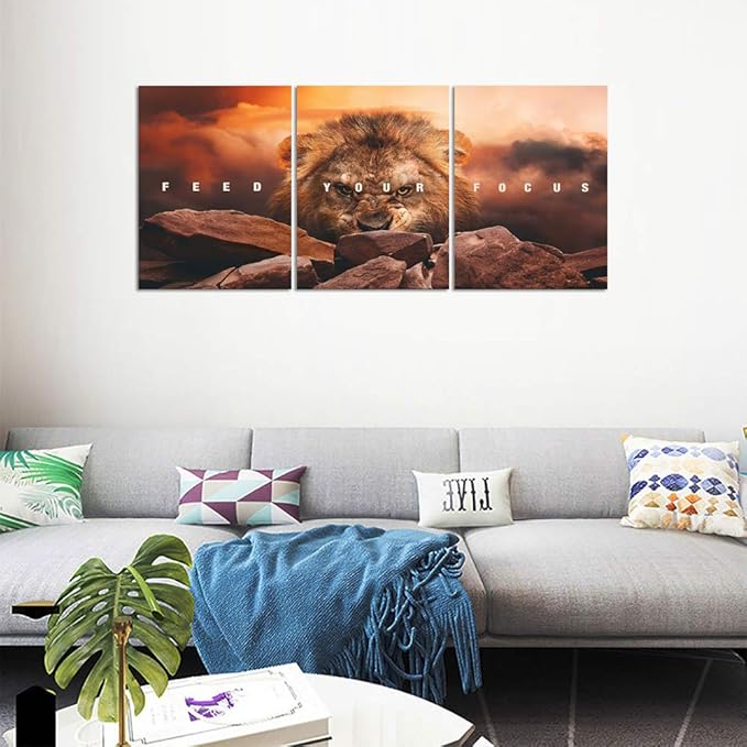Motivational Wall Art Inspirational Canvas Wall Art Lion Posters Prints Office Wall Decor 3 Pieces Entrepreneur Quotes Picture Paintings Artwork Bedroom Home Decor Decoration(60”Wx28”H)