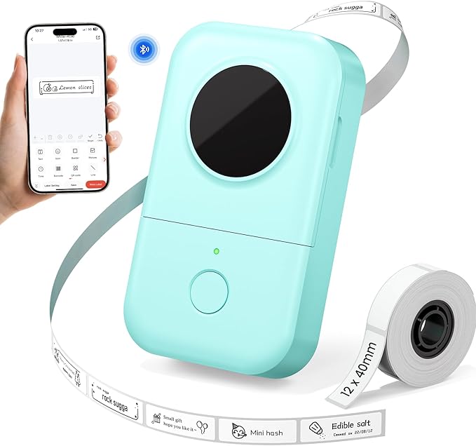 Phomemo Label Maker Machine with Tape, D30 Mini Bluetooth Label Printer, Versatile App with with 1000+ Symbols and 60+ Borders, Portable Label Maker for School Supplies, Home, Office, Green