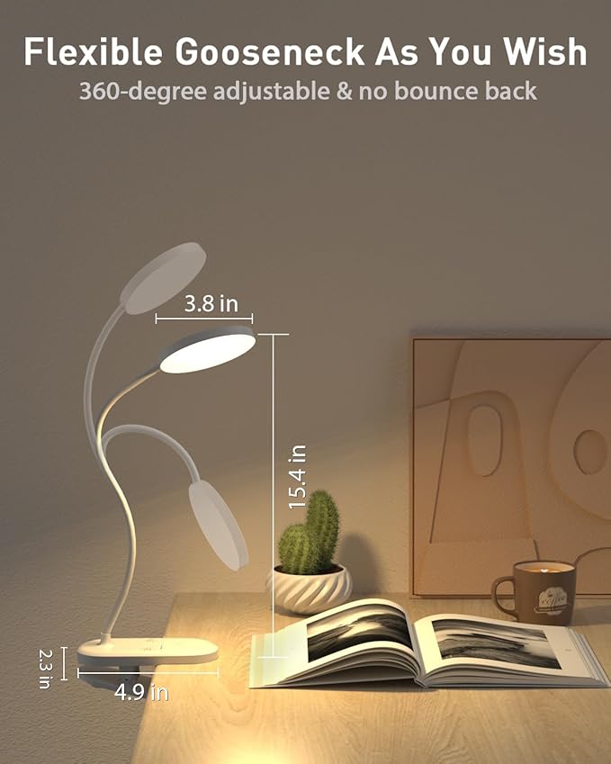 Diomart Rechargeable LED Desk Lamp, Clip on Dimmable Reading Light with Timer, Red Light Sleep Aid Bedside Lamp for Workbench, Kids, Studying, Home
