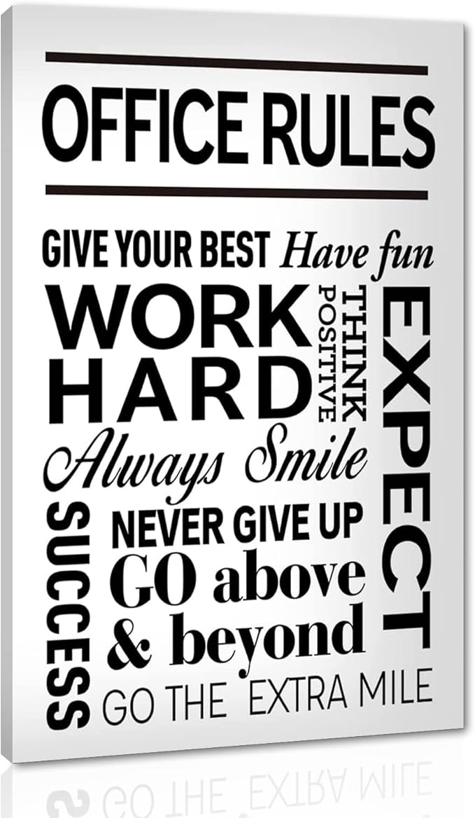 Black and White Inspirational Quote Office Rules Canvas Poster Motivational Print Paintings for Home Office Wall Art Decoration Wooden Framed Ready to Hang-28 x 44 inches