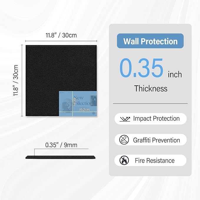 Large Cork Boards for Walls – 48" x 36" Self Adhesive Felt Wall Tiles, Ideal for Office Black Bulletin Board, Easy to Install Pin Board Photo Dart Board Wall Protectors