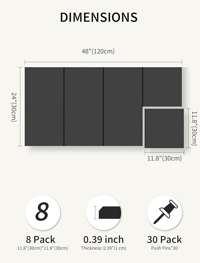 Large Bulletin Board 48"x 24" Cork Boards for Walls, 12 Pack Felt Wall Panels Photo Board, Cork Board for Office Home Pin Board