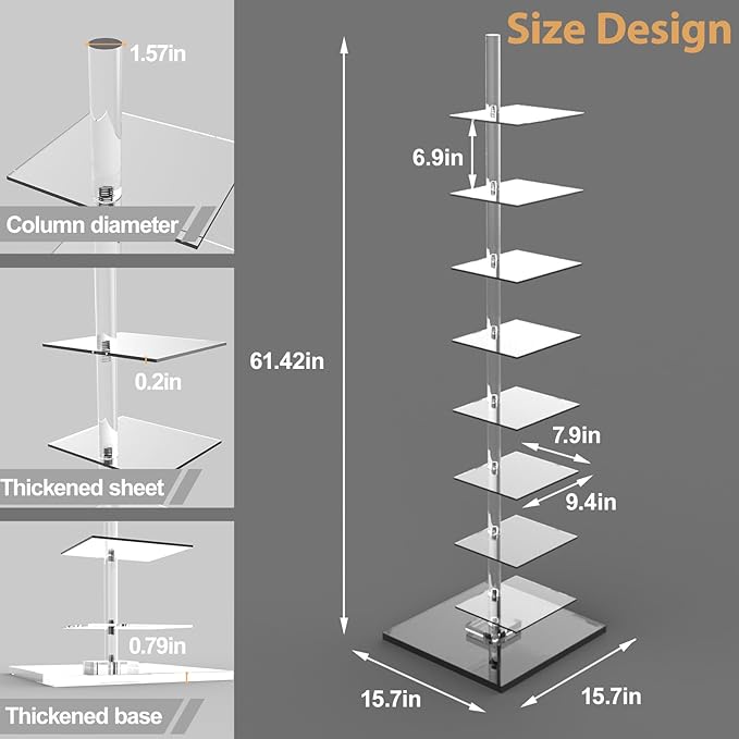 9-Tier Metal Spine Bookshelf - Vertical Tower for Booksfor Small Spaces, Multipurpose Corner Bookshelf, Tall & Narrow Ladder Bookcase, Ideal Book Display for Home or Office (8 Layers)
