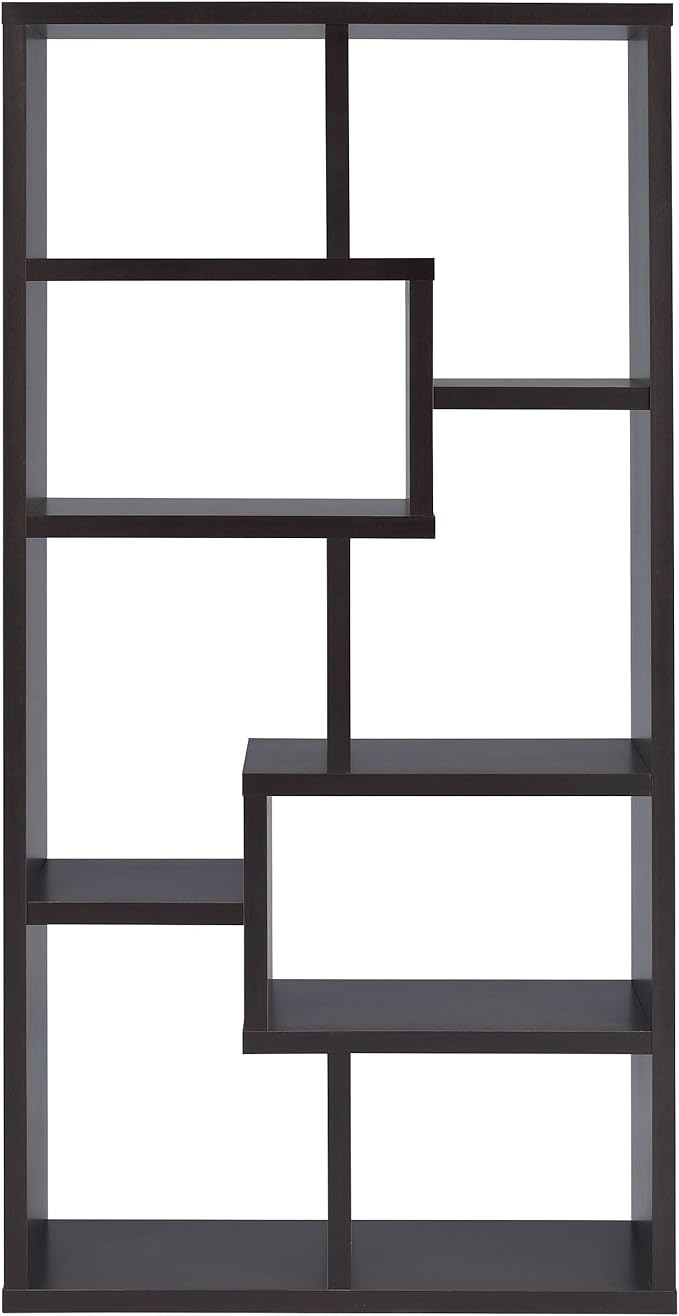 Coaster Home Furnishings - Theo - Engineered Wood with Paper Lamination - 6-Shelf Bookshelf with Geometric Design - Transitional - Home Office and Living Room - 71-Inch - Cappuccino - 800264