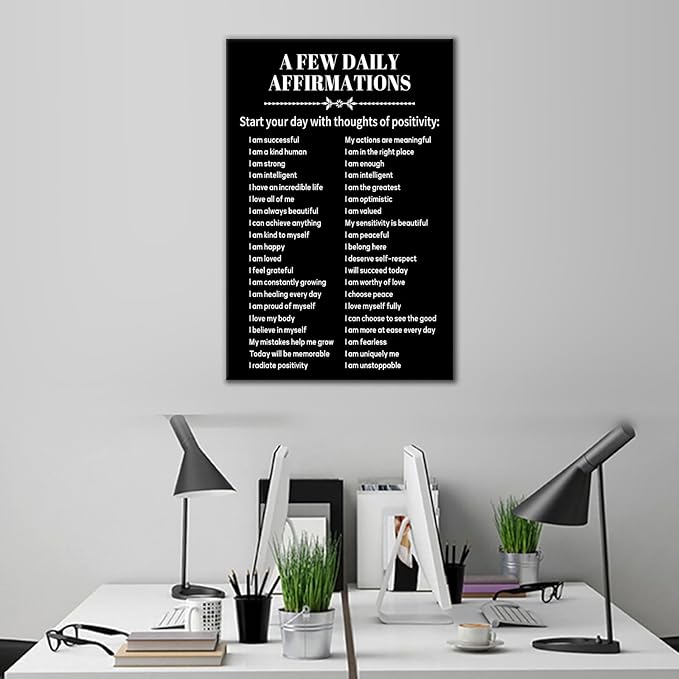 Inspirational Canvas Wall Art Office Positive Wall Decor Picture A Few Daily Affirmations Motivational Quotes Painting Artwork for Modern Home Bedroom Living Room Gym Ready to Hang [12''Wx18''H]