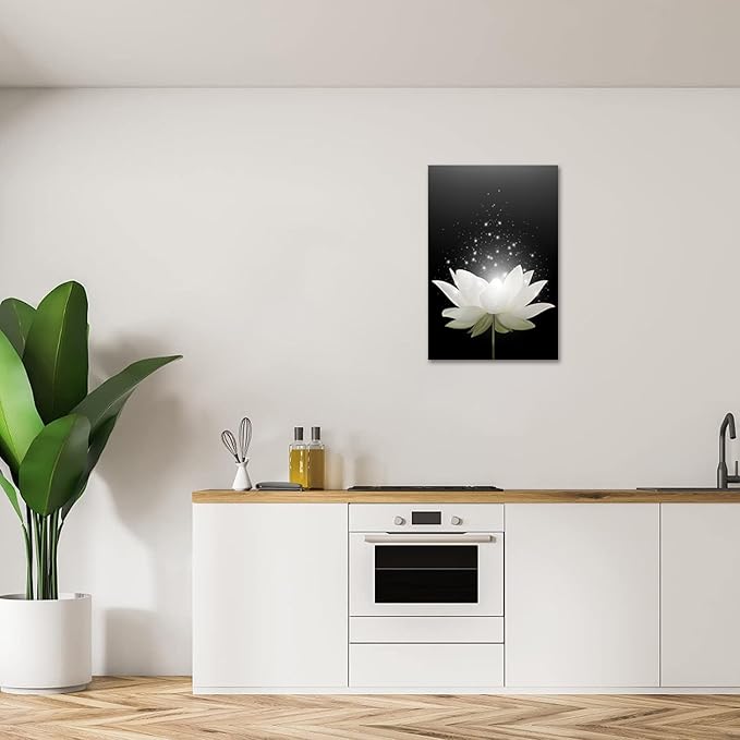Lotus Flower Canvas Print Wall Art Pictures for Modern Wall Decor Artwork Spiritual Meditation Prints on Canvas Wall Decor for Yoga Room Framed (24x 36inch)