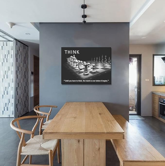 Inspirational Framed Office Art Canvas Paintings Until You Learn to Think,The Match Is Over Before It Begins Positive Quotes Wall Art Black and White Posters, Framed 16x12 inch
