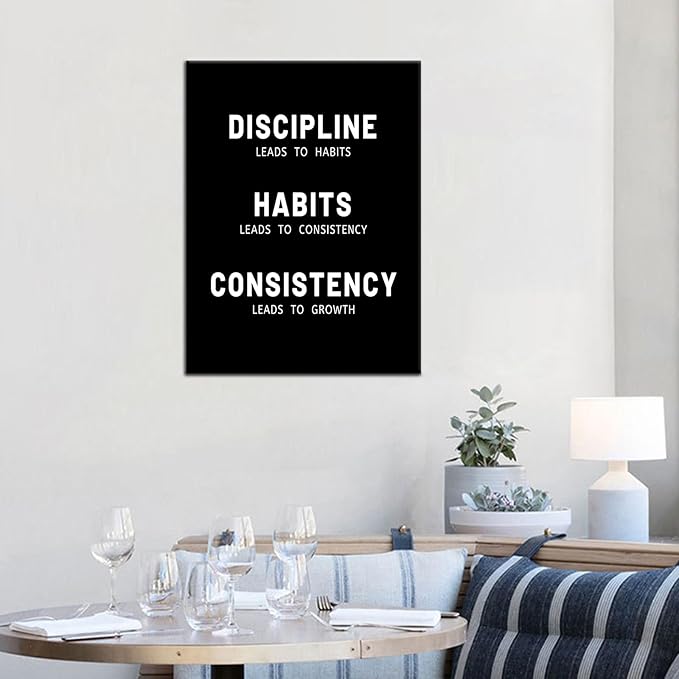Discipline Habits Consistency Inspirational Wall Art for Office Decor Motivational Canvas Poster Print Inspiring Picture Painting Artwork for Bedroom Classroom Gym Wall Decor [18''Wx24''H]