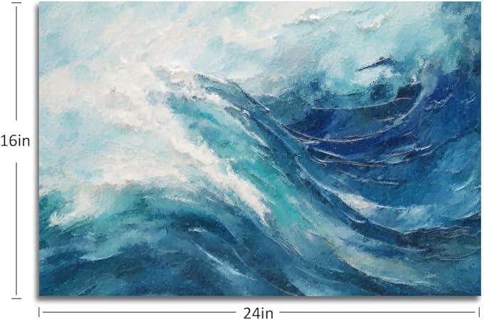 gaosoul Canvas Print Modern Abstract Ocean Paintings Blue and White Wall Art Poster or Living Room Bedroom Hallway Office Decoration 24x16in