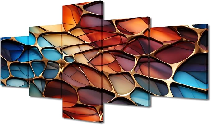 Living Room Decor Abstract Canvas Wall Art for Men Modern Colored Glass Abstract Art Poster 5 Panel Home Wall Art for Native Americans Bedroom Office Wall Decor Framed Ready to Hang 50x24 in
