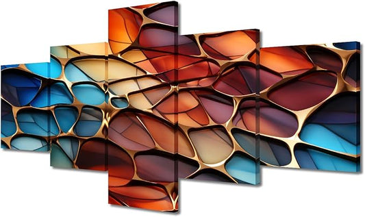 Living Room Decor Abstract Canvas Wall Art for Men Modern Colored Glass Abstract Art Poster 5 Panel Home Wall Art for Native Americans Bedroom Office Wall Decor Framed Ready to Hang 50x24 in