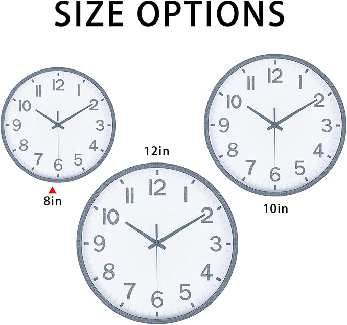 Wall Clocks Battery Operated 8 inch Modern Wall Clock,Silent Non Ticking Wall Clock for Living Room Bedroom Kitchen Office Classroom Decor (Texture Gray White)