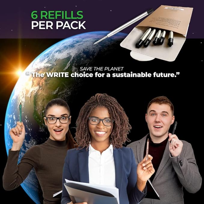 MESMOS 6 Pack 3.9 inch (9.8cm) Pen Refills Ballpoint, Compatible with Ballpoint Parker Pen, (Black Ink)