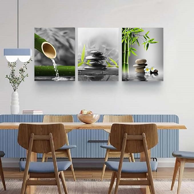 Yxbhhym- Bathroom wall art Black and White Gray Green Room Decor Zen Poster Canvas Pictures Zen Artwork for Spa Living Room Wall Art Kitchen Bedroom Decor Home Framed Prints Art