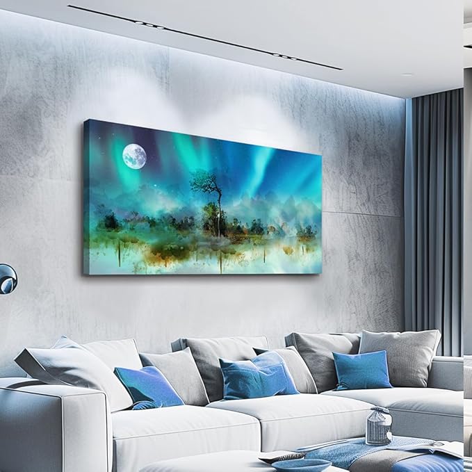MHARTK66 Canvas Wall Art For Living Room Large Wall Decor For Office Bedroom Decoration Abstract Auroral Scenery Wall Paintings Framed Prints Pictures Artwork Hotel Room Home Decor 24x48 In