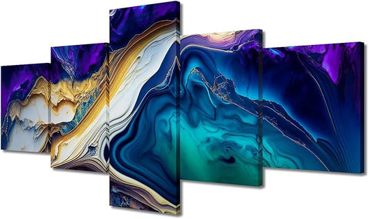 Canvas Walll Art Decor for Bedroom Wall Art Colorful Abstract Canvas Poster Prints on Canvas 5 Panel Liquid Marble Texture Picture for Office Wall Decor Stretched and Framed Ready to Hang 50x24 in