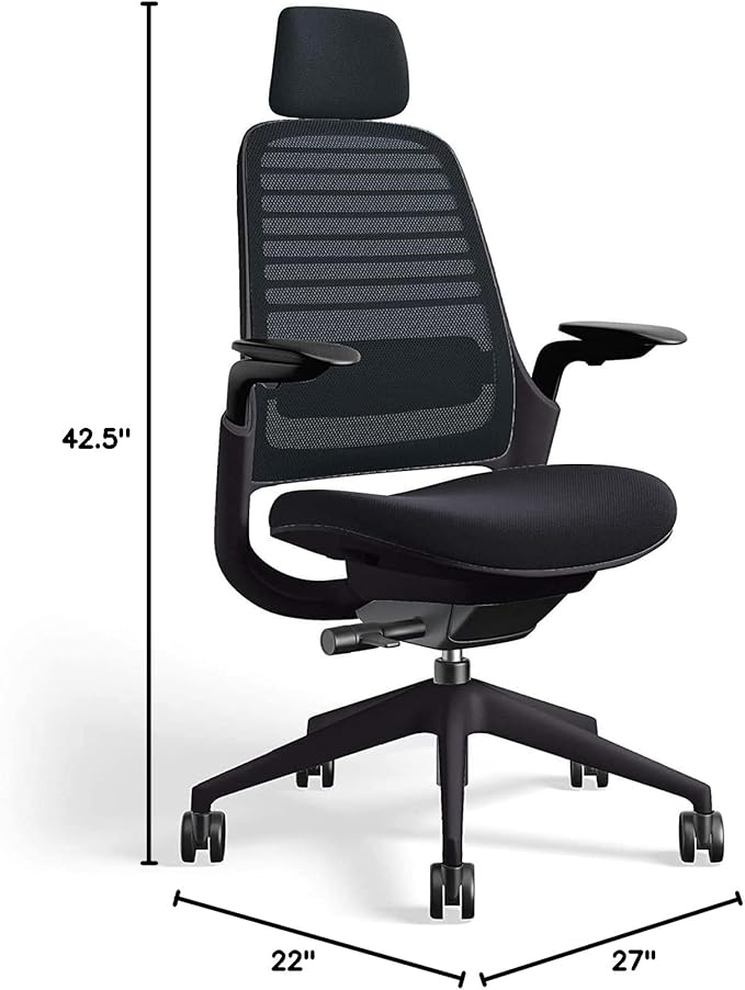 Steelcase Series 1 Office Chair with Headrest, Graphite Frame, Cogent Connect Licorice, Hard Floor Casters