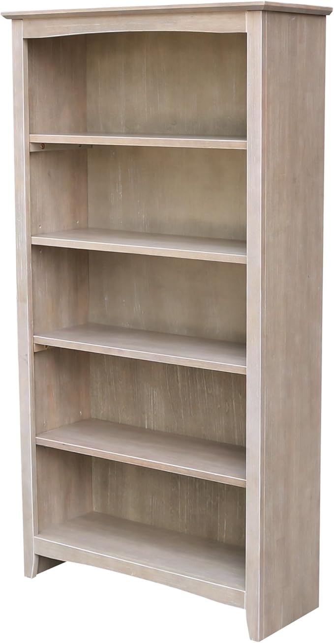 Shaker Solid Wood Bookcase, 60" High, Washed Gray Taupe