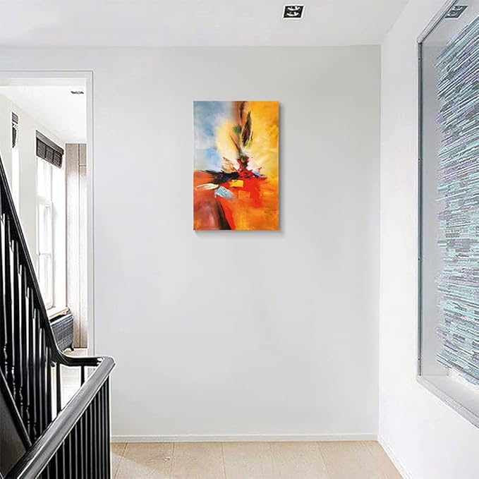 Yellow Decor Canvas Wall Art Abstract Art Paintings Red Warm Colors Graffiti on White Background Modern Artwork Decor for Living Room Bedroom Bathroom 24x16in