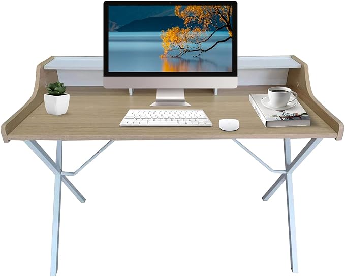 47.25 Inch Computer Desk for Bedroom Home Office Desk Office Tables Work Desk Writing Desk with Shelves Small Desks for Small Spaces Computer Table,Nature