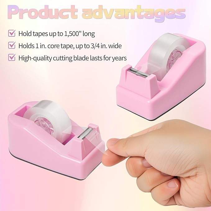 11pcs Office Desk Supplies for Clerks, Women Pink Office Accessories, Office Supplies with Tape Holder, Staple Remover, Scissors, Ruler, Clips Set, Stapler for Home & School, Work Gift for Employees