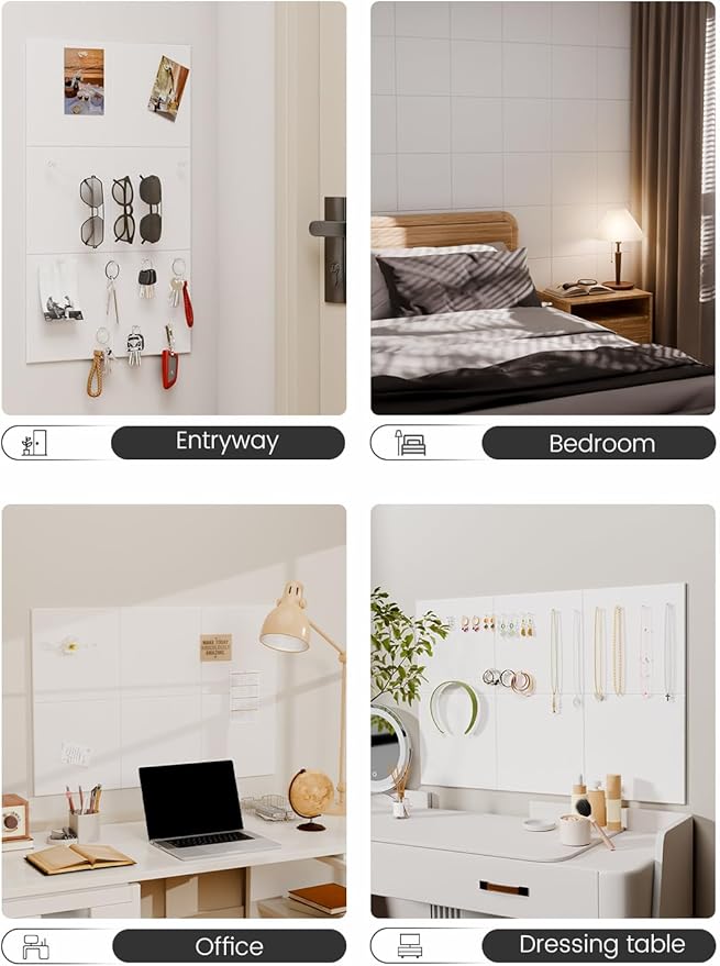 Fluxynara Felt Bulletin Board Tiles -28"x18" Cork Board Alternative for Office Decor, Push Pin Board Wall Organizer 6-Pack - Milky White