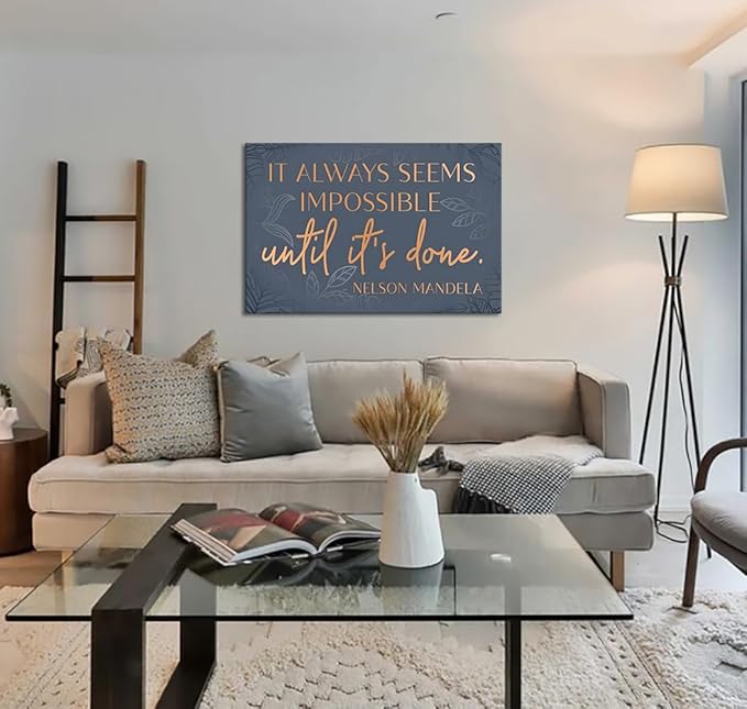 Yatsen Bridge Inspirational Wall Art - Positive Office Picture Motivational Wall Decor It Alaways Seems Impossible Until It's Done Quotes On Canvas Entrepreneur Print Poster for Bedroom Home, 24x36 in