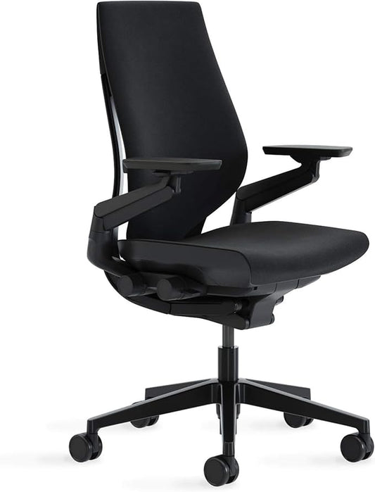 Steelcase Gesture Office Chair - Ergonomic Work Chair with Wheels for Carpet - Comfortable - Intuitive-to-Adjust for Desk - 360-Degree Arms - Licorice Fabric, Dark Frame