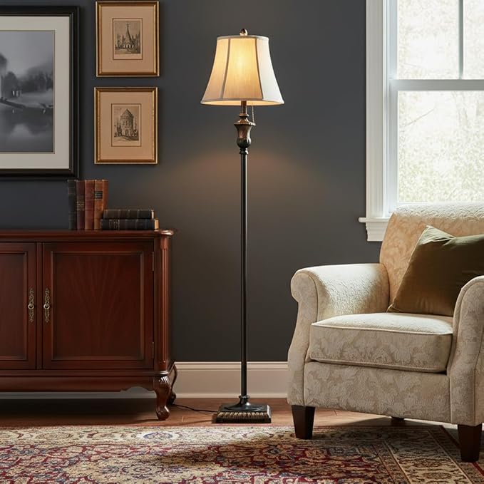 Brightech Sophia LED Floor Lamp, Tall Mid-Century Modern Lamp with Bell Shape Fabric Shade, Great for Bedroom & Living Room Decor - Bronze