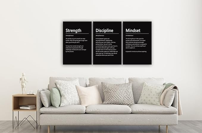 Motivational Canvas Office Print Wall Art Inspirational Picture Strength Discipline Mindset Noun Poster Painting Inspiring Artwork for Living Room Office Decor Frame Ready to Hang[60''Wx 28''H]