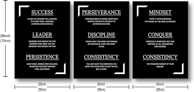 YSPCSUN Motivational Canvas Wall Art 3 Pieces Inspirational Entrepreneur Quote Picture Painting Positive Affirmations Print Poster for Office Gym Living Room Wall Decor Ready to Hang [60''Wx28''H]