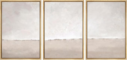 SIGNWIN Framed Canvas Print Wall Art Set Pastel Watercolor Gray Brown Paint Stroke Landscape Abstract Shape Illustrations Decorative Relax/Calm Zen for Living Room, Bedroom, Office - 24"x36"x3 NATURAL